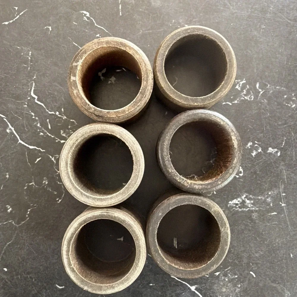 Vintage Rustic Wooden Napkin Rings Walnut Stained, Colonial, MCM Style Set of 6
